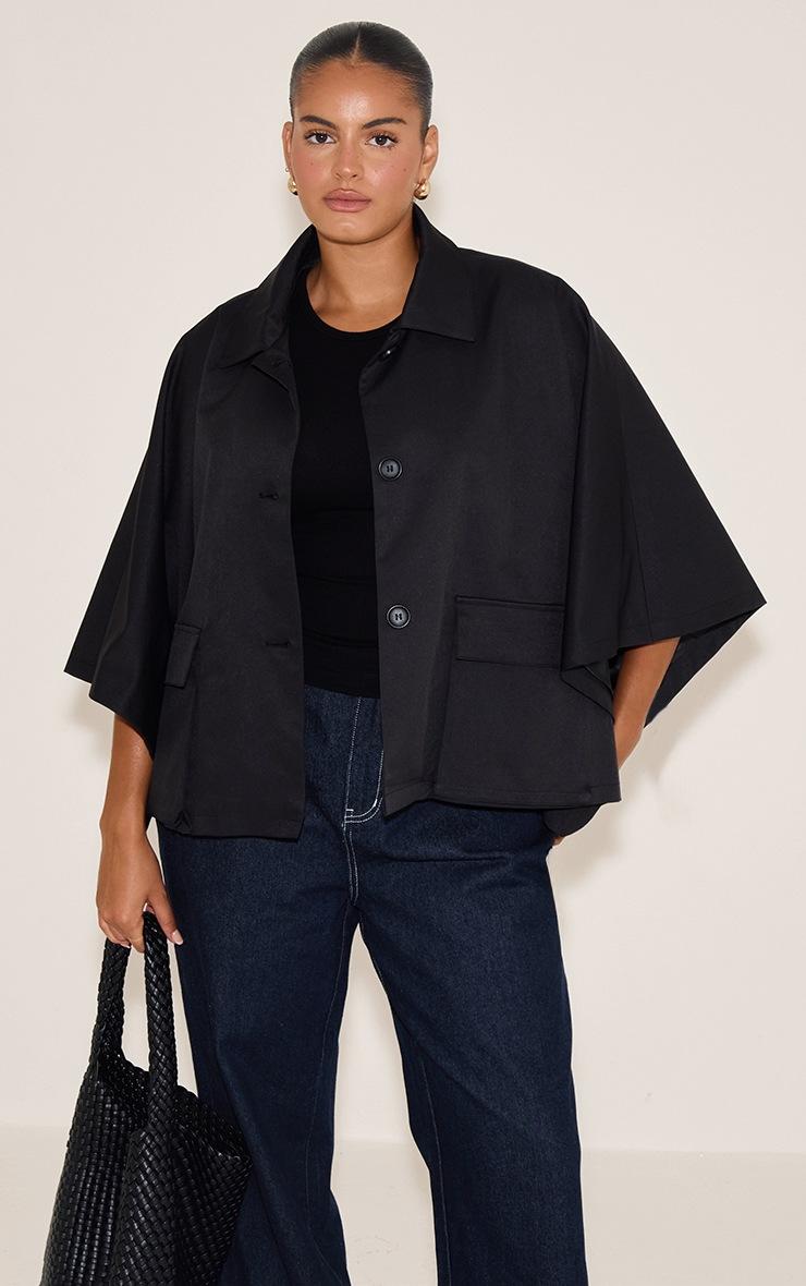 Pretty Little Thing Plus Black Batwing Cropped Trench Style Jacket