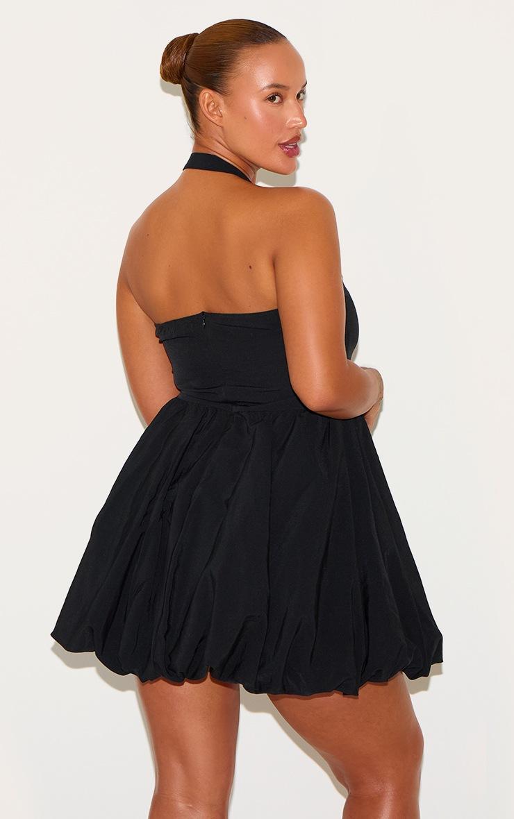 Pretty Little Thing Plus Black Buckle Detail Halterneck Puffball Mini Dress