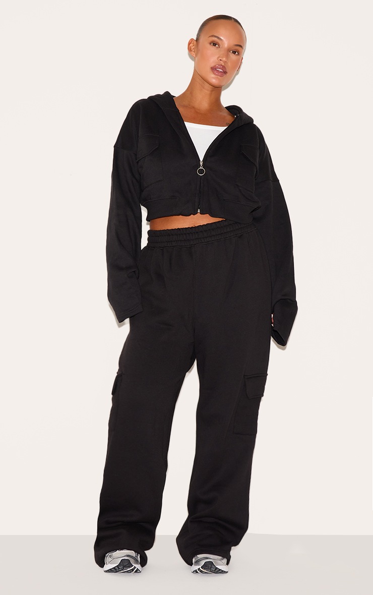 Pretty Little Thing Plus Black Cargo Pocket Wide Leg Sweatpants