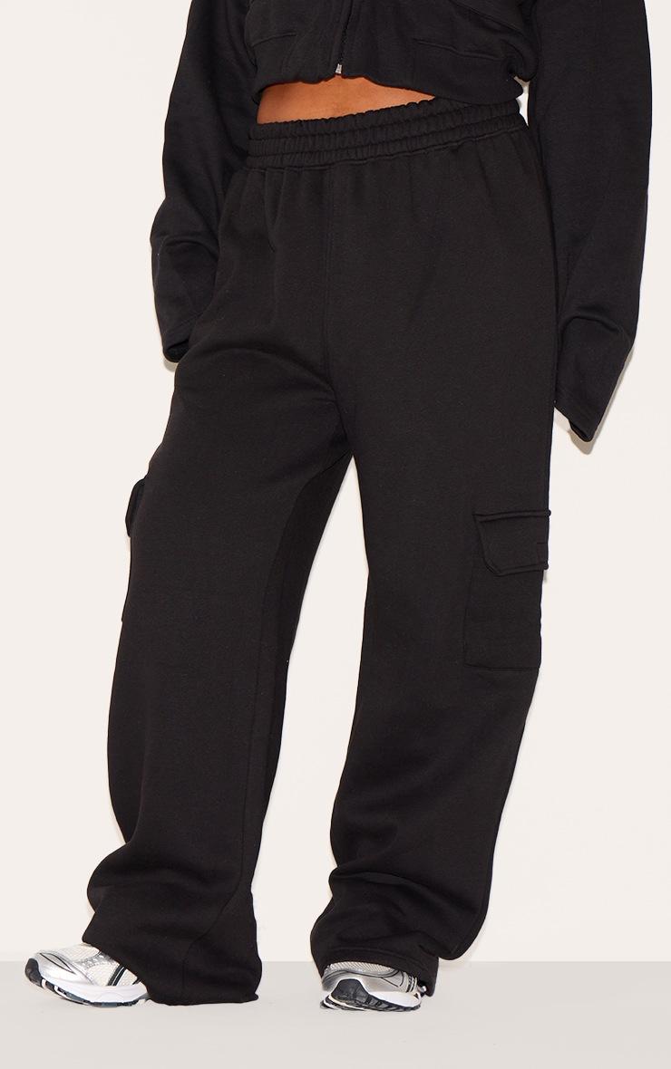 Pretty Little Thing Plus Black Cargo Pocket Wide Leg Sweatpants