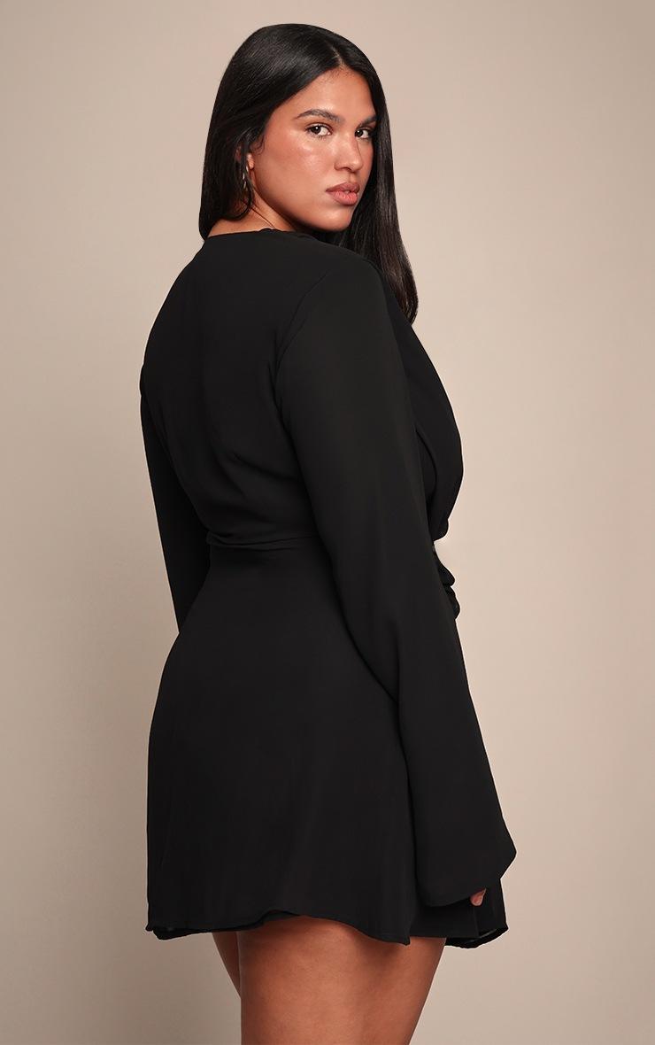 Pretty Little Thing Plus Black Chiffon Cowl Neck Flute Sleeve Shift Dress