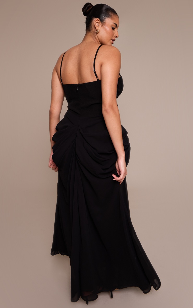 Pretty Little Thing Plus Black Chiffon Drape Detail Corset Midi Dress