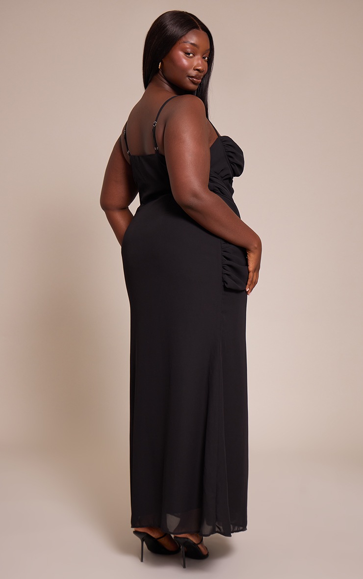 Pretty Little Thing Plus Black Chiffon Drape Detail Maxi Dress