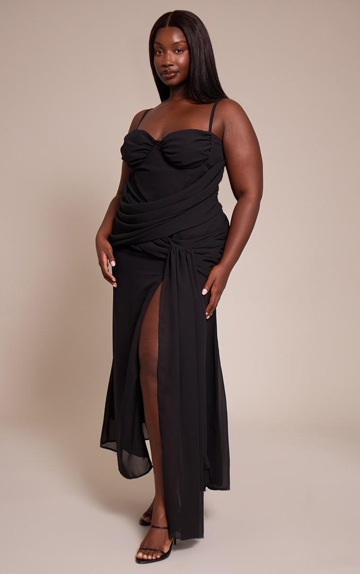 Pretty Little Thing Plus Black Chiffon Drape Detail Maxi Dress