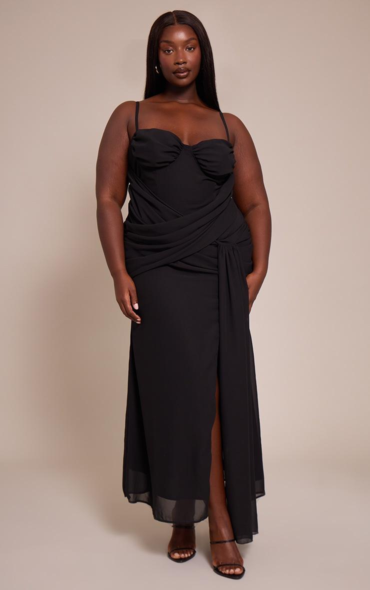 Pretty Little Thing Plus Black Chiffon Drape Detail Maxi Dress