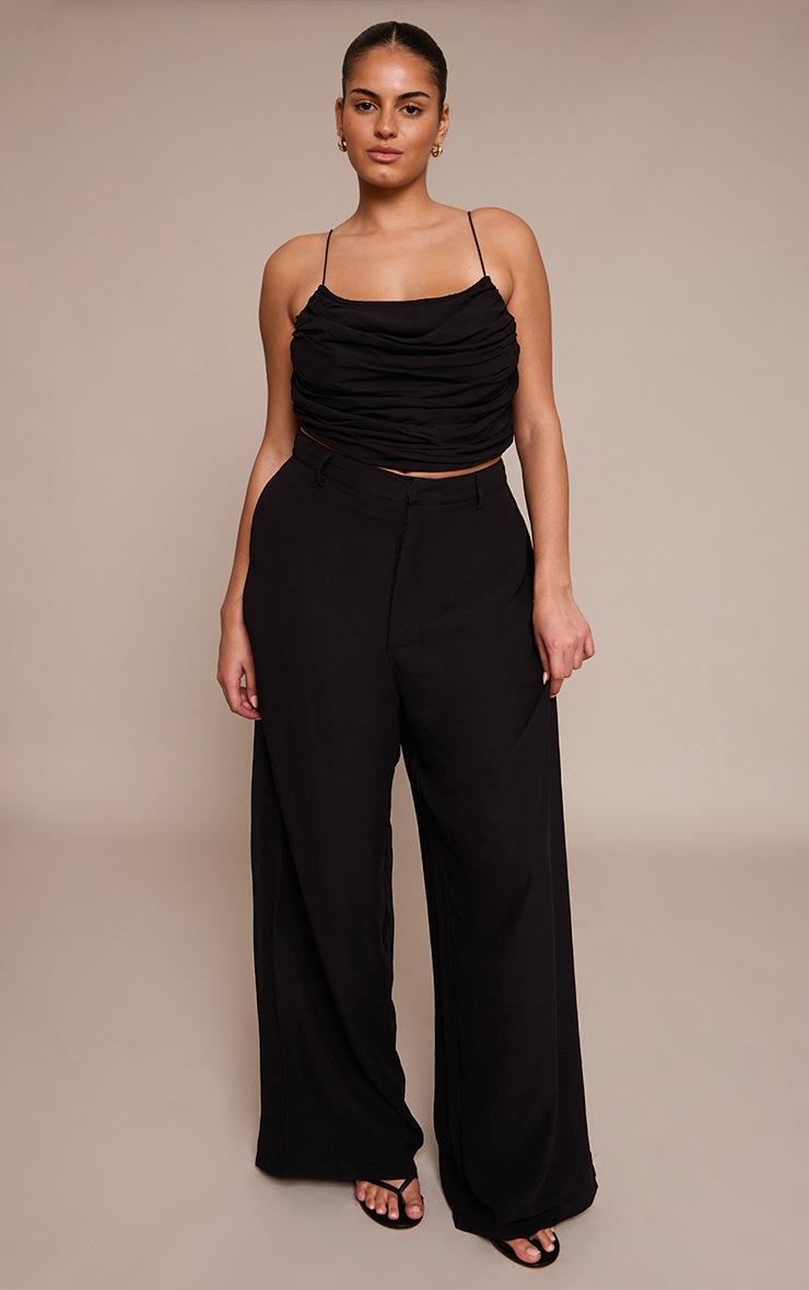 Pretty Little Thing Plus Black Chiffon High Waisted Wide Leg Pants