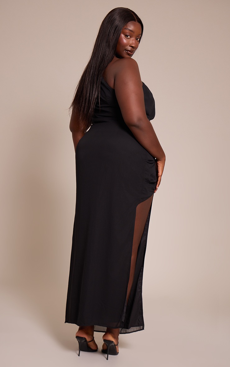 Pretty Little Thing Plus Black Chiffon One Shoulder Maxi Dress