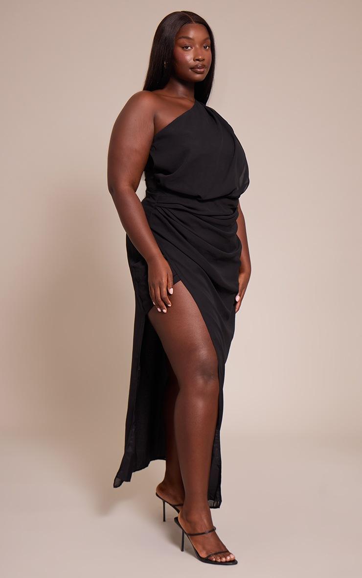 Pretty Little Thing Plus Black Chiffon One Shoulder Maxi Dress