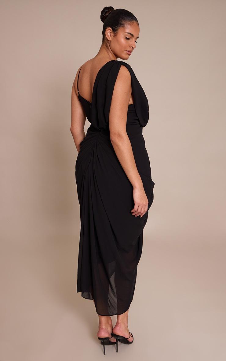 Pretty Little Thing Plus Black Chiffon Overlay Detail Drape Midi Dress
