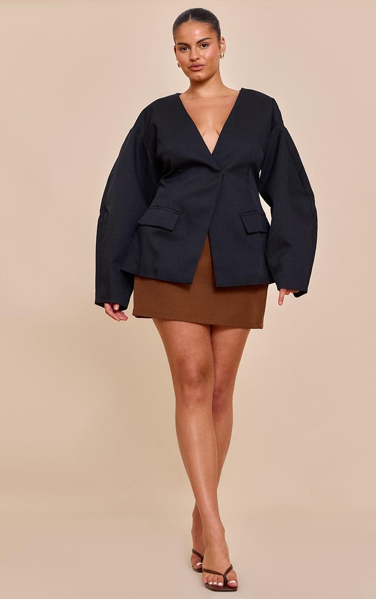 Pretty Little Thing Plus Black Cocoon Sleeve Cinched Waist Pocket Blazer