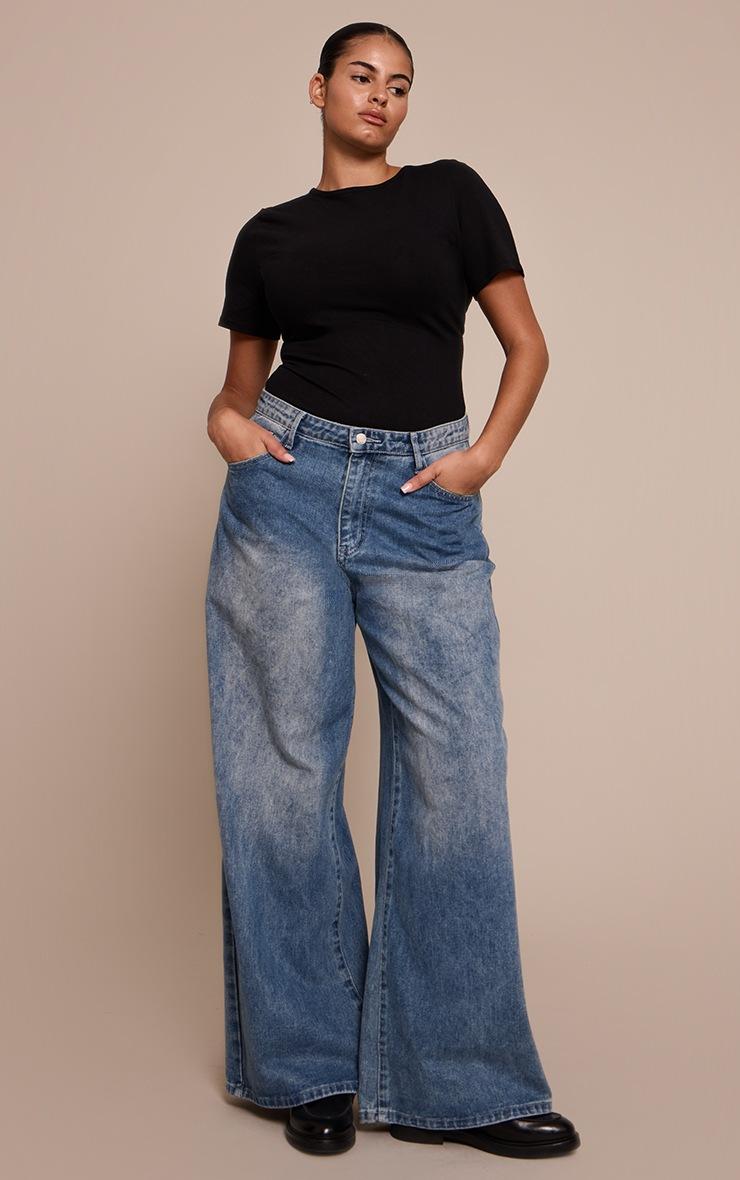 Pretty Little Thing Plus Black Cotton Crew Neck Short Sleeve Bodysuit