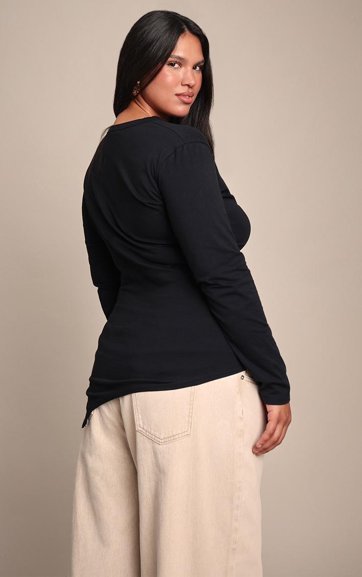 Pretty Little Thing Plus Black Cotton Ruched Side Long Sleeve T-shirt