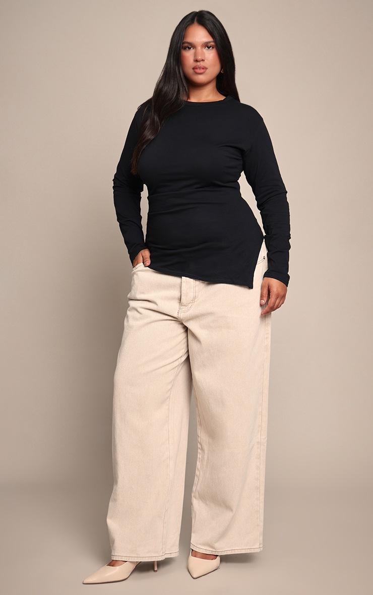 Pretty Little Thing Plus Black Cotton Ruched Side Long Sleeve T-shirt