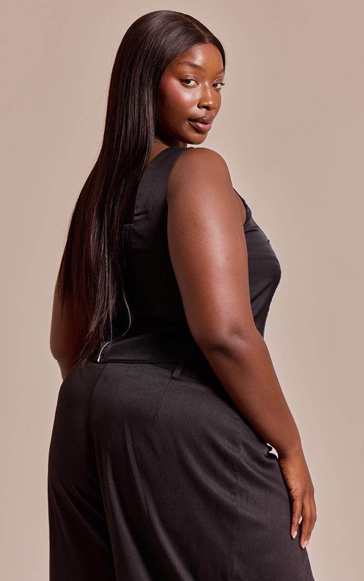 Pretty Little Thing Plus Black Cup Detail Boned Matte Satin Corset