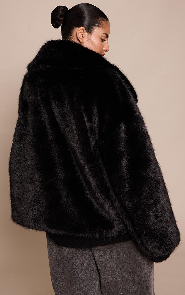 Pretty Little Thing Plus Black Faux Fur Short Shawl Collar Coat