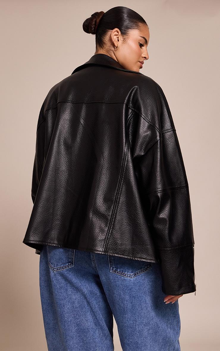 Pretty Little Thing Plus Black Faux Leather Oversized Biker Jacket
