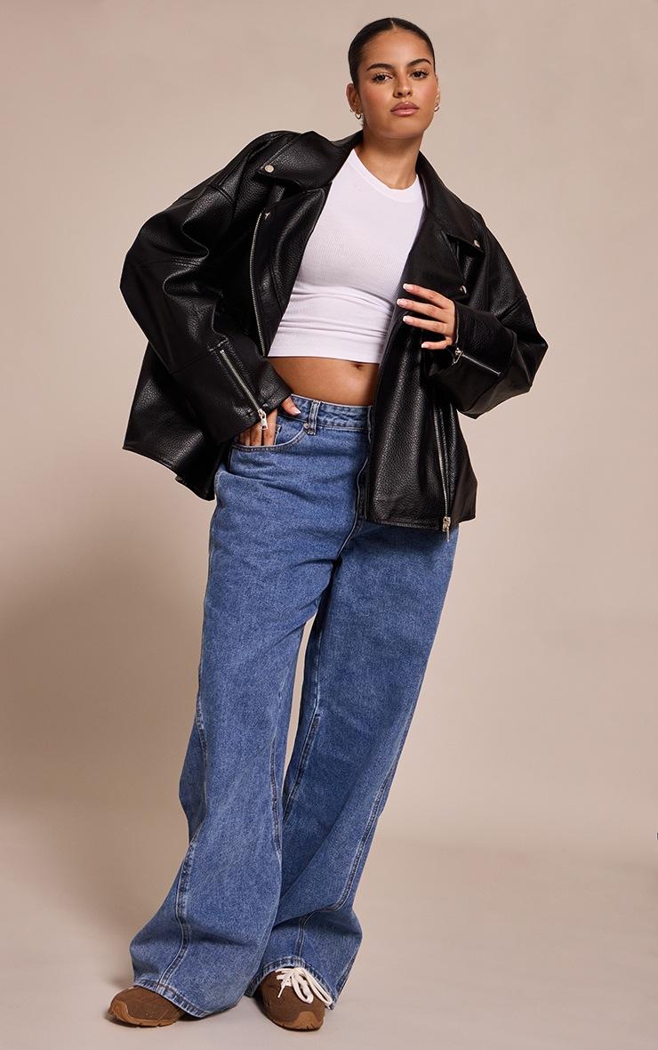 Pretty Little Thing Plus Black Faux Leather Oversized Biker Jacket