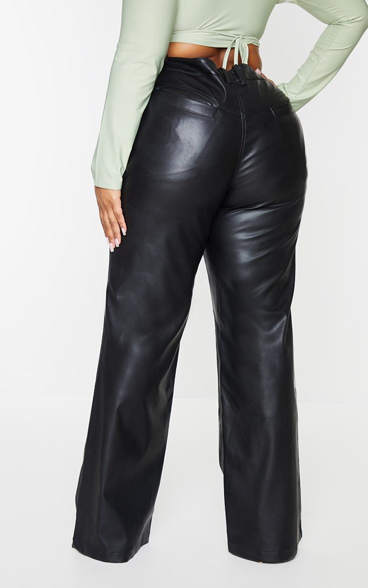 Pretty Little Thing Plus Black Faux Leather Seam Detail Wide Leg Pants
