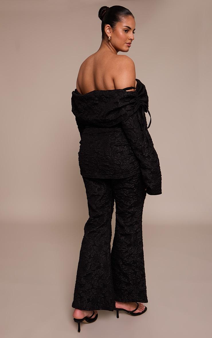 Pretty Little Thing Plus Black Floral Jacquard Fold Over Wide Leg Pants