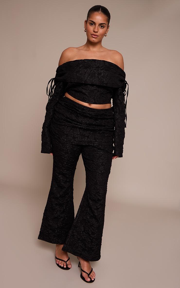 Pretty Little Thing Plus Black Floral Jacquard Fold Over Wide Leg Pants