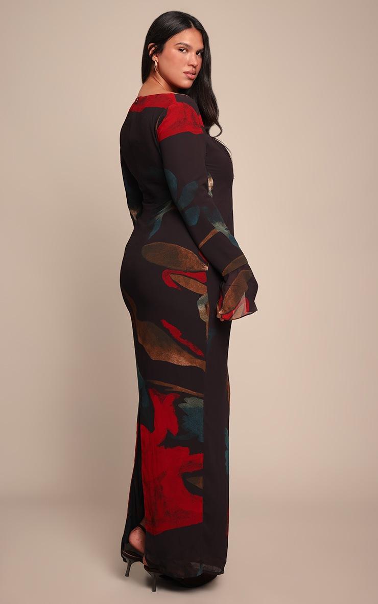 Pretty Little Thing Plus Black Floral Print Chiffon Flute Sleeve Maxi Dress