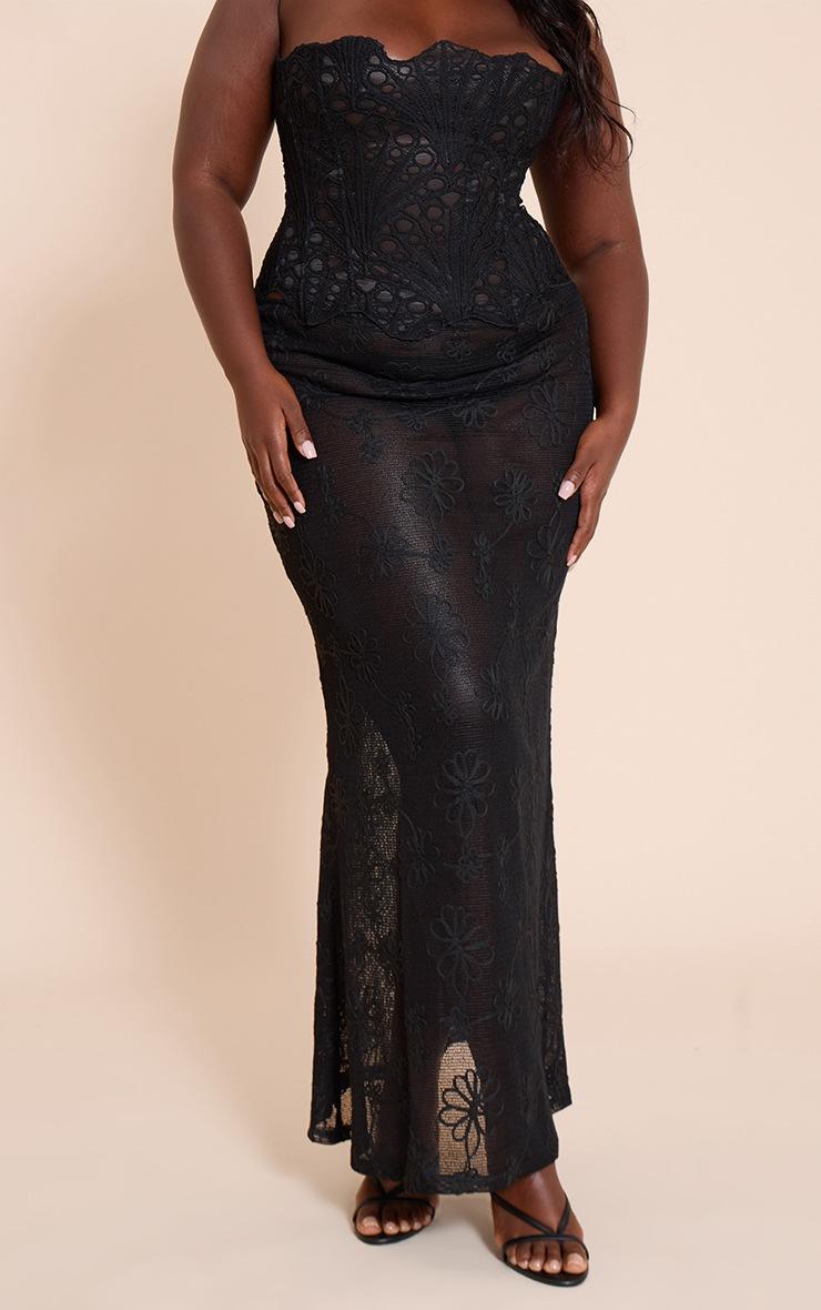 Pretty Little Thing Plus Black Flower Detail Sheer Maxi Skirt