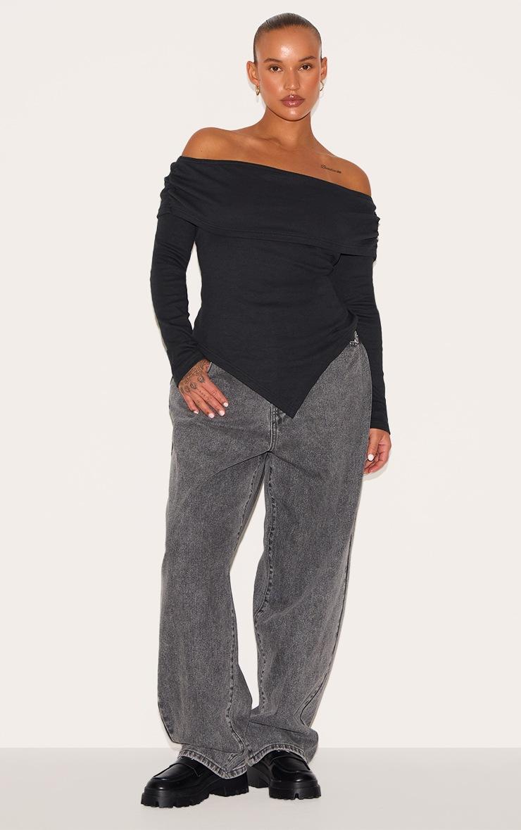 Pretty Little Thing Plus Black Fold Over Dip Hem Top