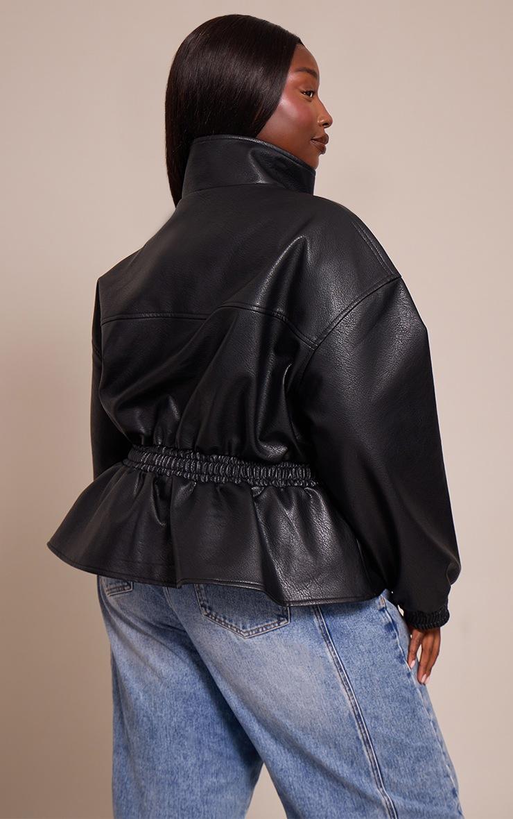 Pretty Little Thing Plus Black High Neck Cinched Waist Faux Leather Jacket