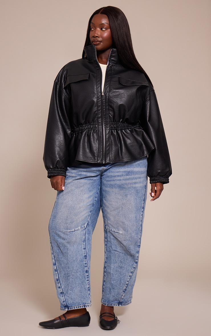 Pretty Little Thing Plus Black High Neck Cinched Waist Faux Leather Jacket