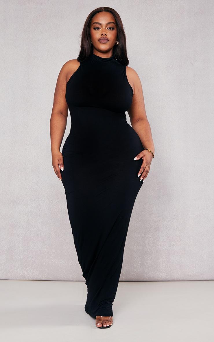 Pretty Little Thing Plus Black High Neck Midaxi Dress