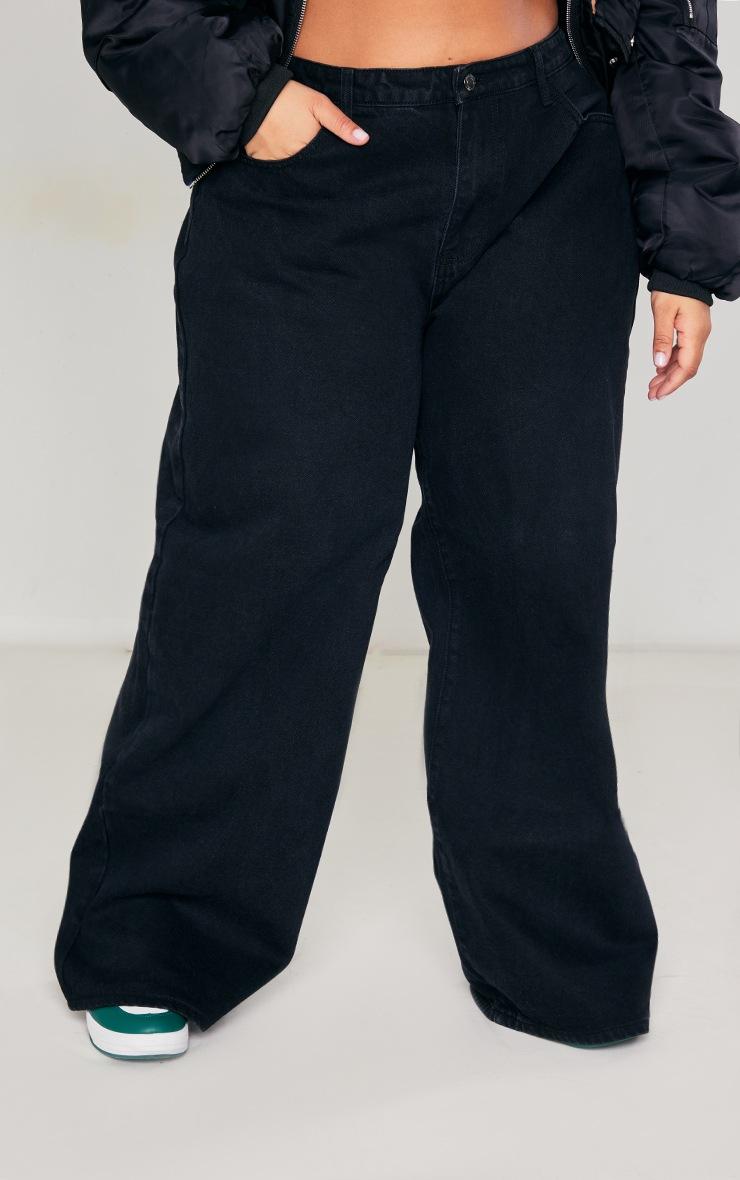 Pretty Little Thing Plus Black High Waist Faded Boyfriend Jeans