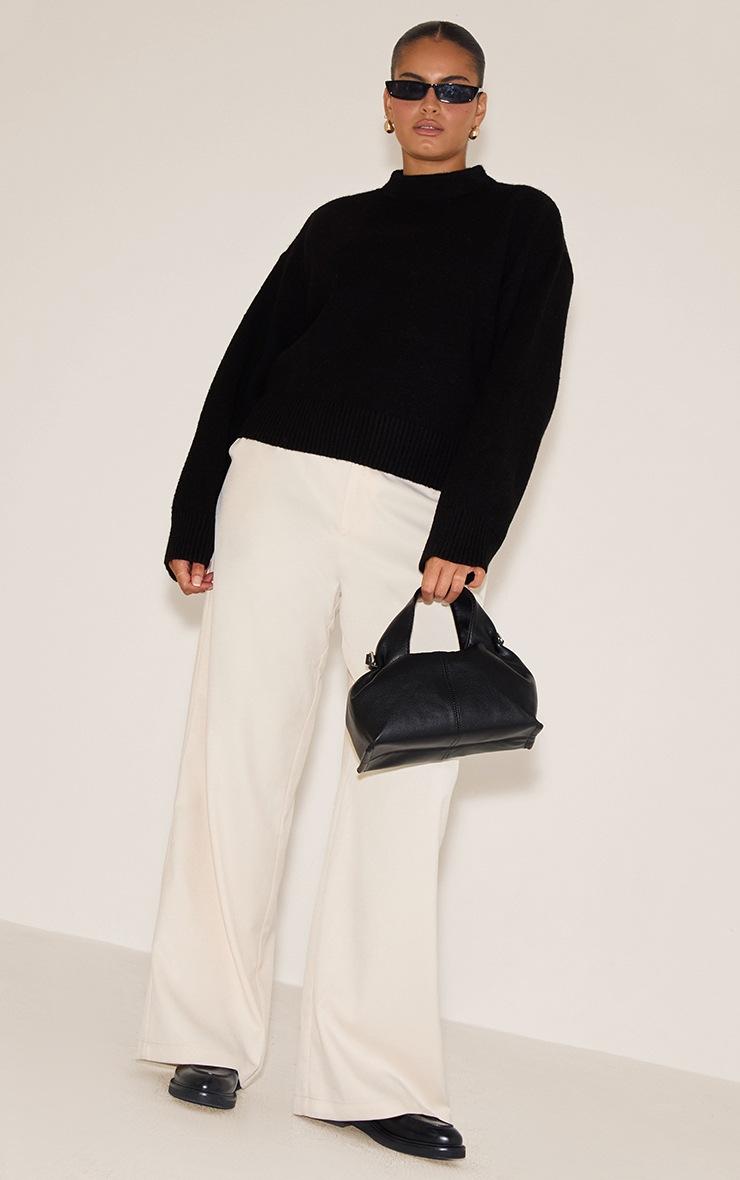 Pretty Little Thing Plus Black Knit High Neck Crop Sweater