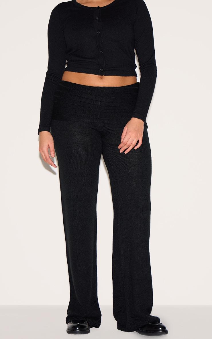 Pretty Little Thing Plus Black Knitted Wide Leg Pants