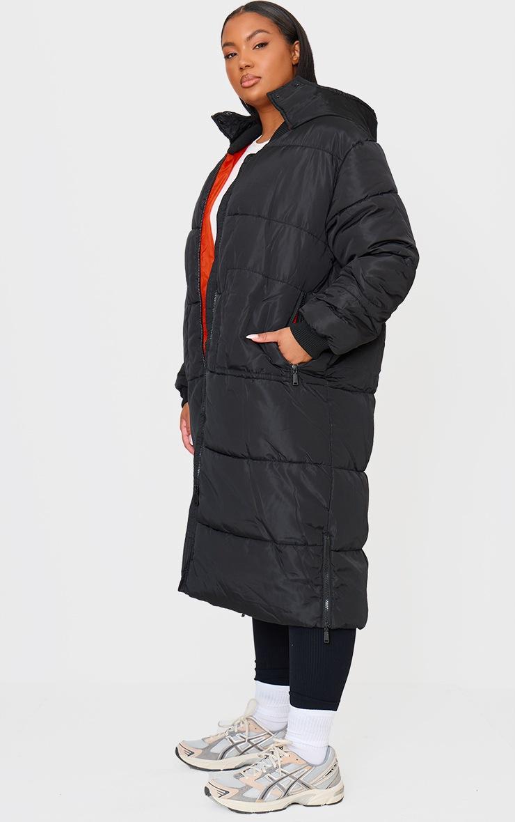 Pretty Little Thing Plus Black Maxi Contrast Hooded Puffer Jacket