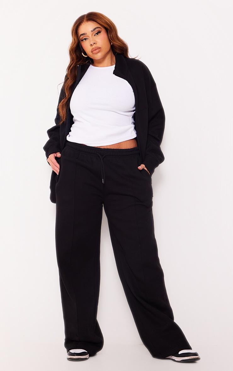 Pretty Little Thing Plus Black Mid Rise Seam Detail Straight Leg Sweatpants