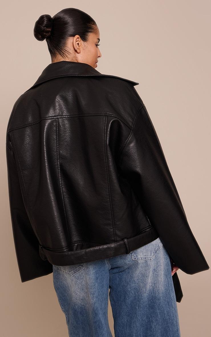Pretty Little Thing Plus Black Oversized Biker Faux Leather Jacket