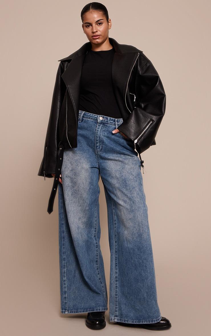 Pretty Little Thing Plus Black Oversized Biker Faux Leather Jacket