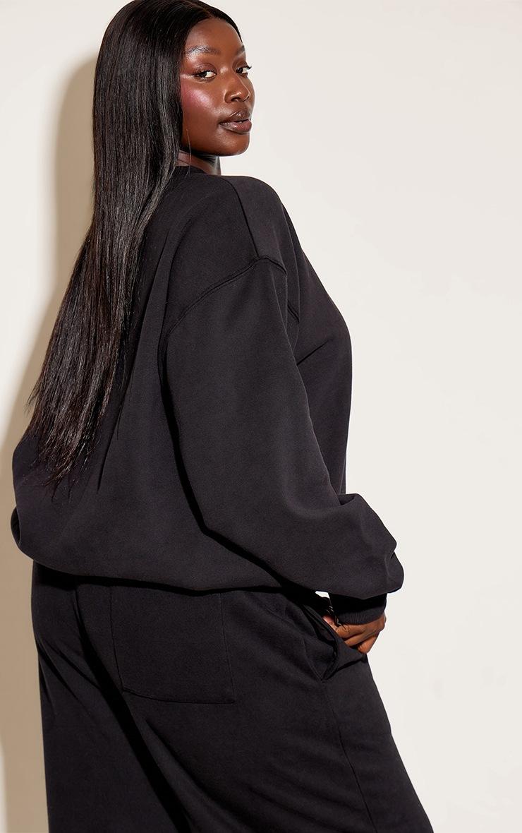 Pretty Little Thing Plus Black Oversized Crew Sweatshirt