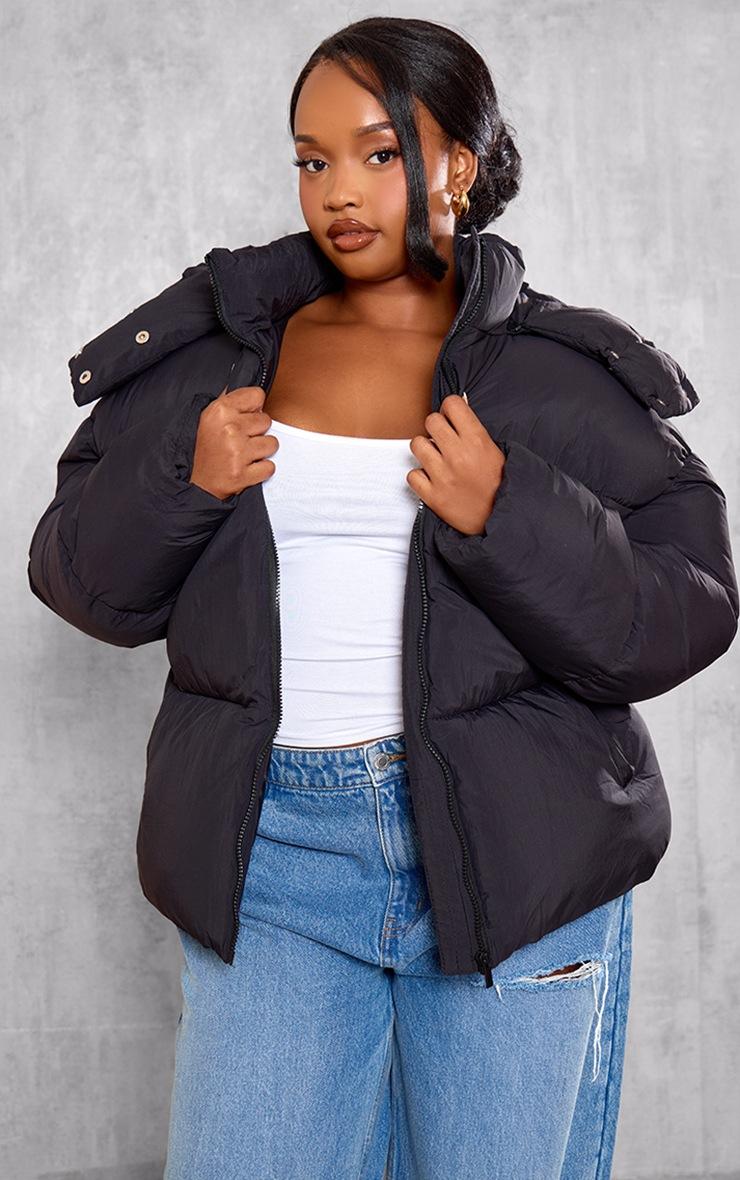 Pretty Little Thing Plus Black Oversized Hooded Puffer Jacket