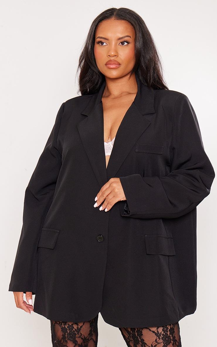 Pretty Little Thing Plus Black Oversized Structured Blazer