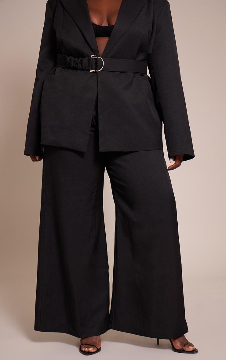 Pretty Little Thing Plus Black Pintuck Wide Leg Tailored Pants