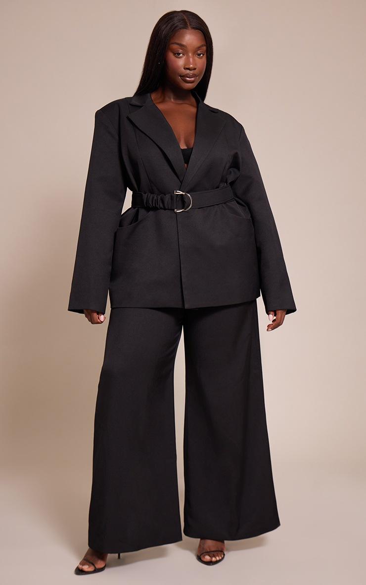 Pretty Little Thing Plus Black Pintuck Wide Leg Tailored Pants
