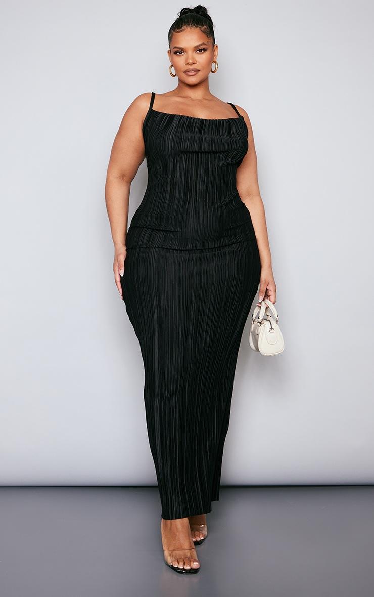 Pretty Little Thing Plus Black Plisse Cowl Neck Maxi Dress
