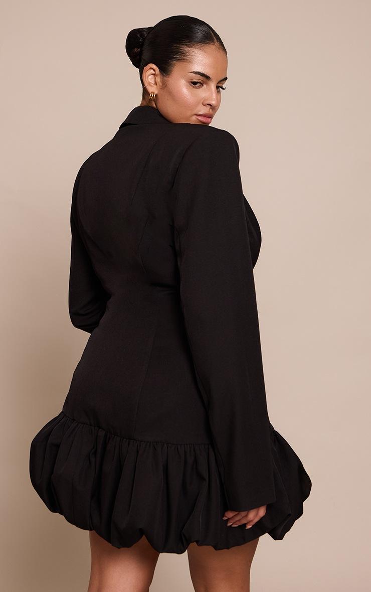Pretty Little Thing Plus Black Plunge Puff Hem Blazer Dress