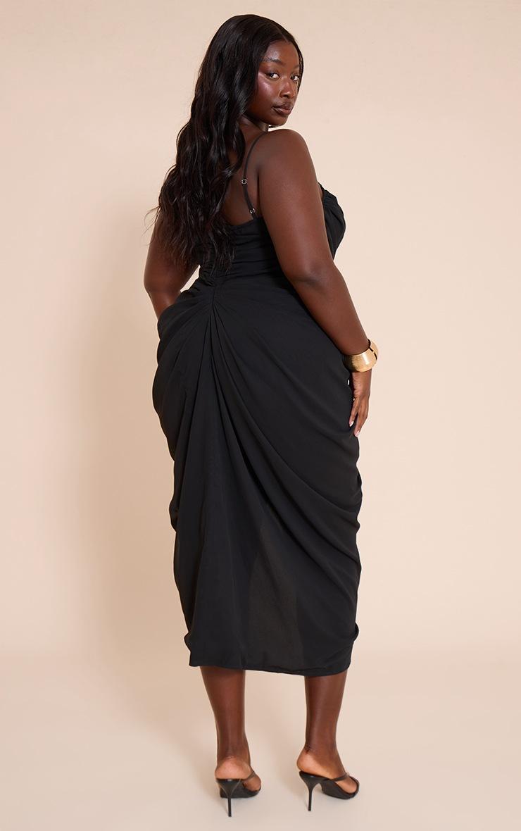 Pretty Little Thing Plus Black Plus Chiffon Corset Draped Midi Dress