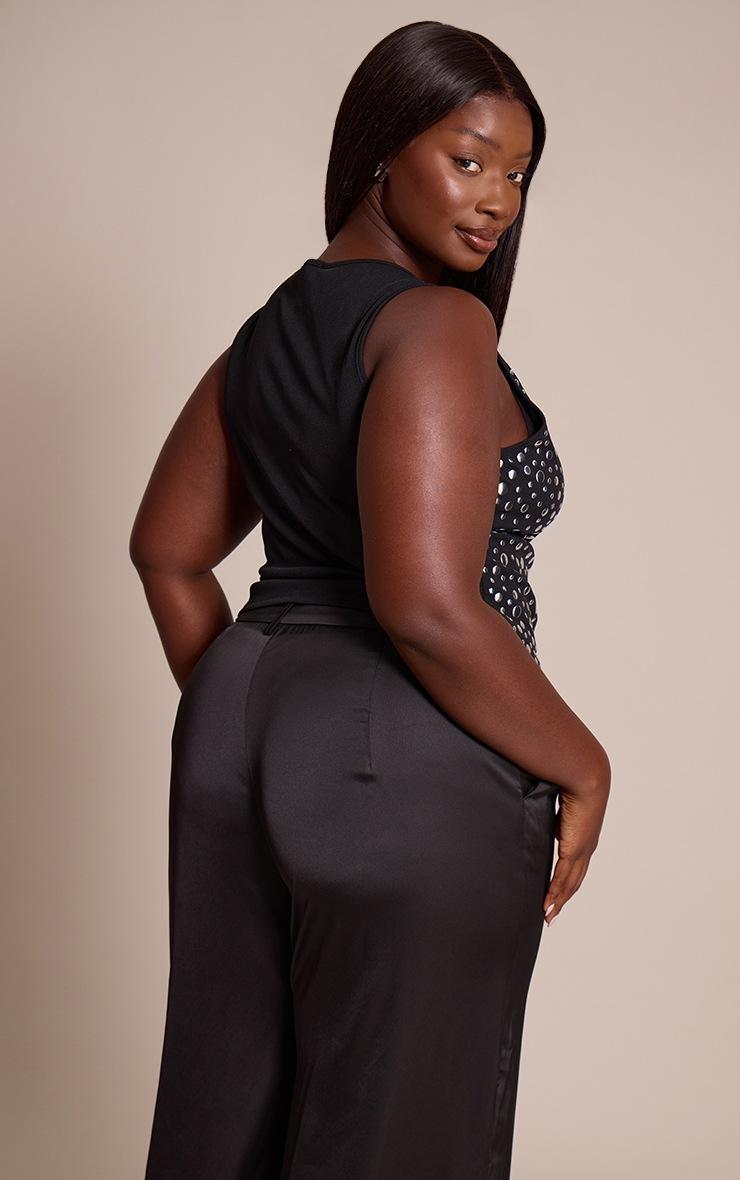 Pretty Little Thing Plus Black Ribbed Extreme Studded Racer Top