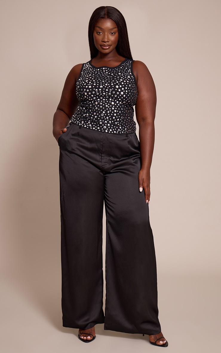 Pretty Little Thing Plus Black Ribbed Extreme Studded Racer Top