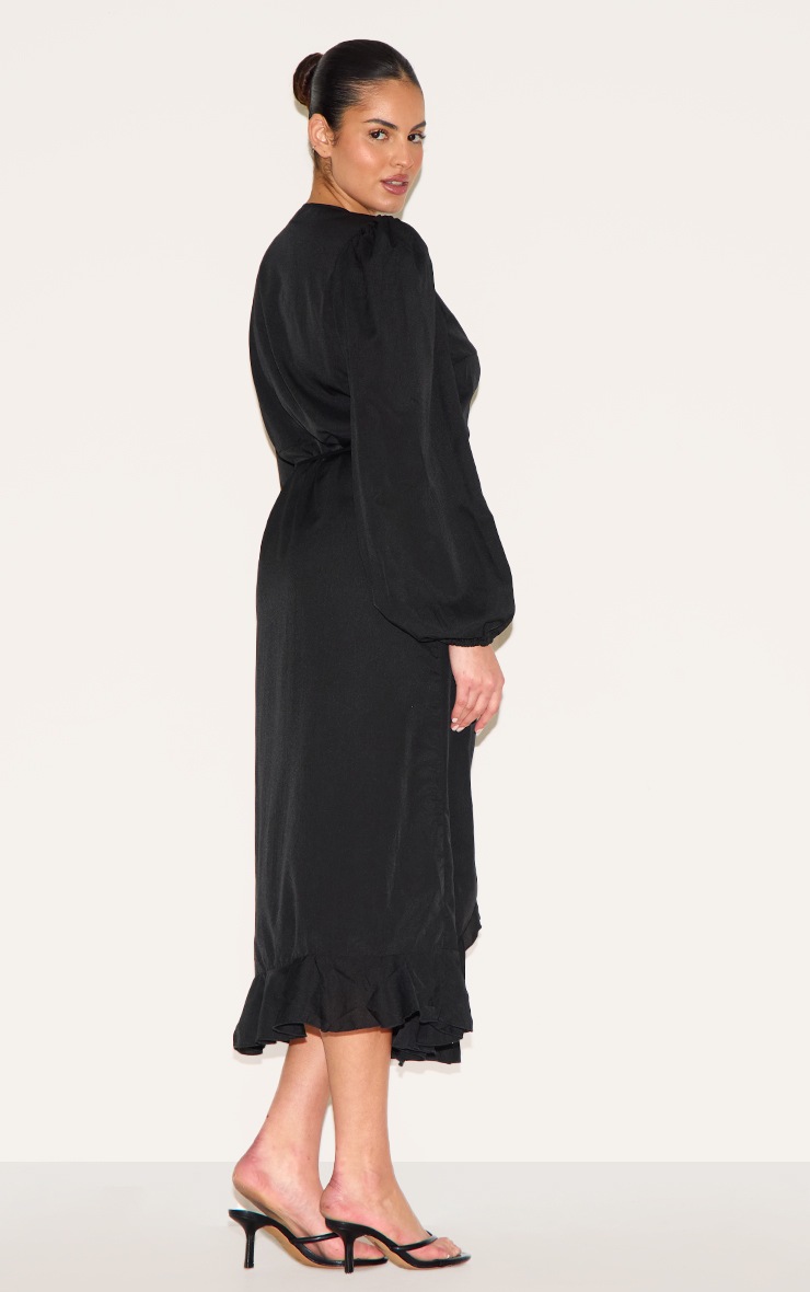 Pretty Little Thing Plus Black Ruffle Wrap Front Midi Dress