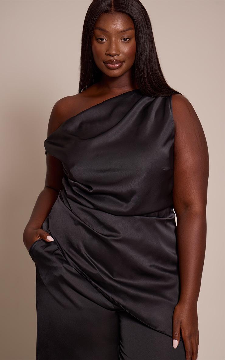 Pretty Little Thing Plus Black Satin Knot Detail Top