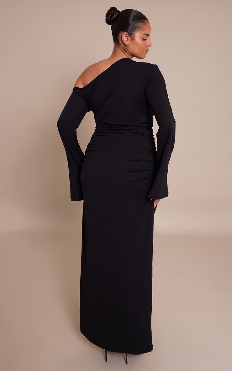 Pretty Little Thing Plus Black Sculpt Bardot Ruched Side Long Sleeve Maxi Dress